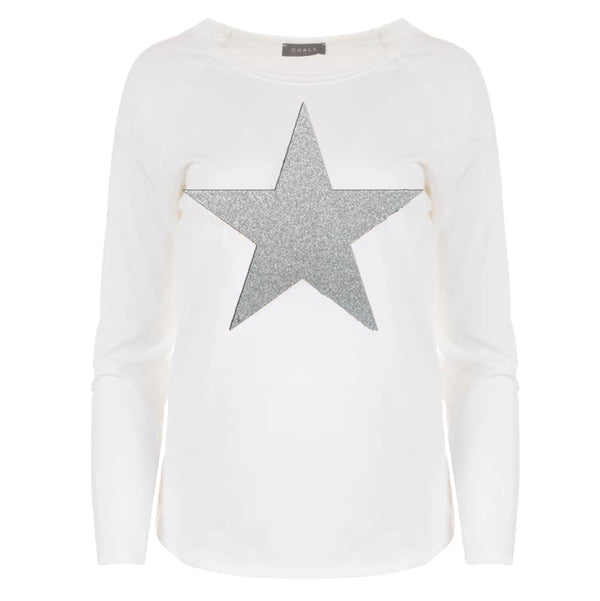 Tasha Long Sleeved T-shirt - White with Silver Star