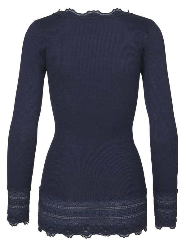 Benita Wide Lace Long-sleeved Top - Navy