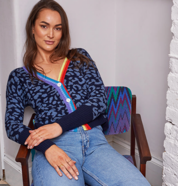 Leopard Print Cashmere Rainbow Cardigan