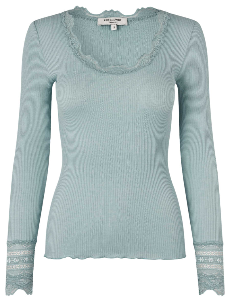 Wide Lace Cuff Top - Blue Mist