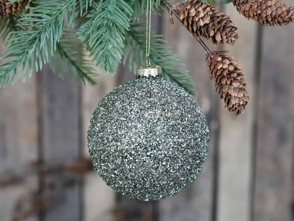 Scandi Christmas Bauble - Large Moss Green Glitter Ball