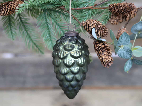 Scandi pine cone christmas bauble green