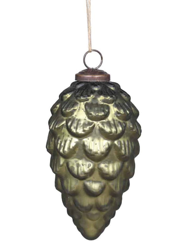 Scandi pine cone glass green christmas bauble