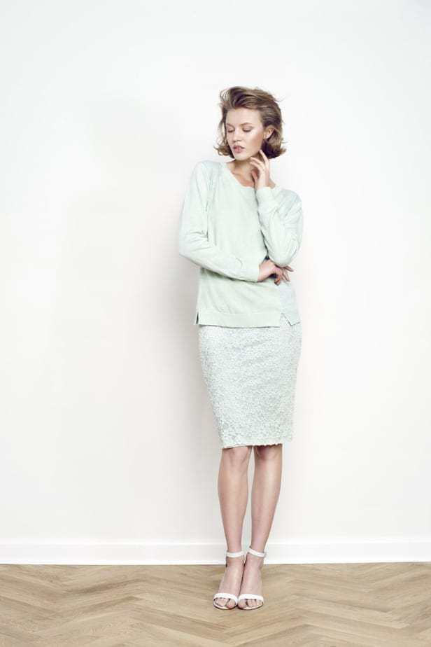 Rosemunde model wearing the Lace Skirt in mint green