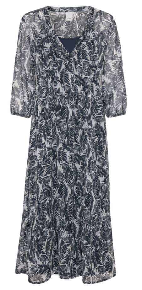 ICHI Cerani palm print maxi dress in navy and white