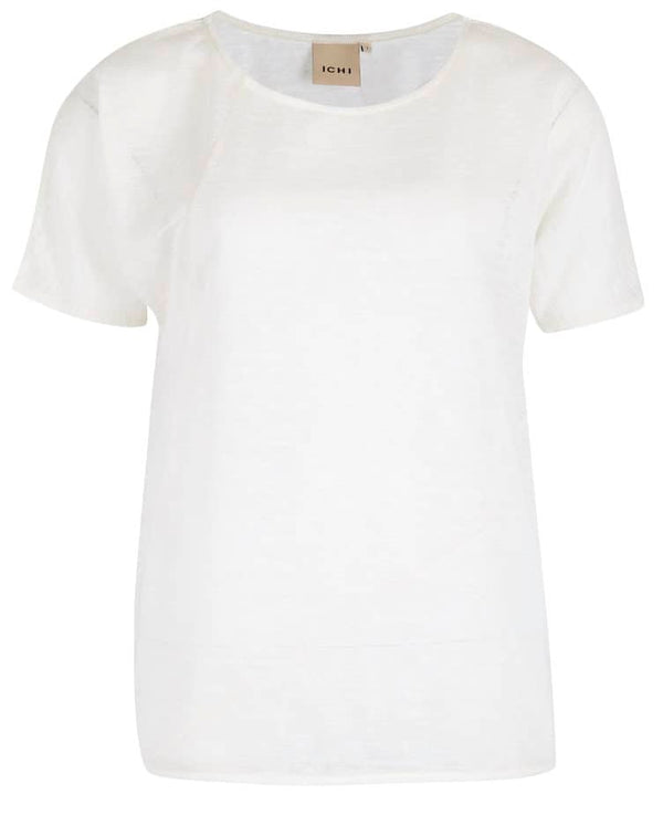 ICHI Jill white womens linen t-shirt top