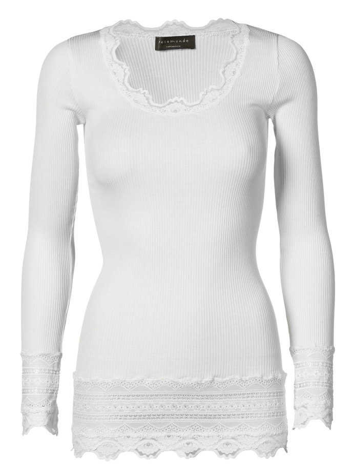 Rosemunde Wide Lace Long-Sleeved Top for layering in white