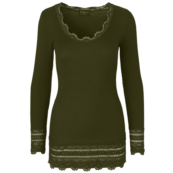 Benita Wide Lace Long-sleeved Top - Olive Night