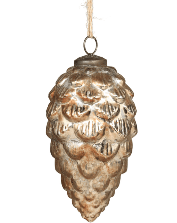 Scandi Pine Cone Christmas Bauble - Champagne