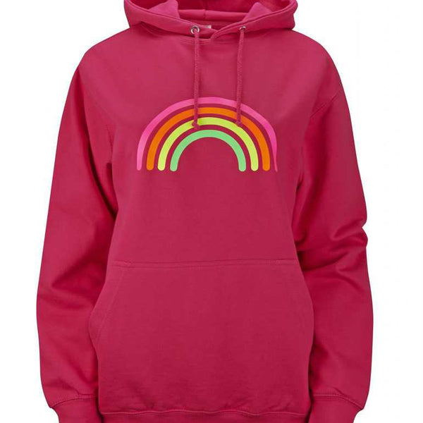 Lipstick Pink Hoodie with Neon Rainbow Print