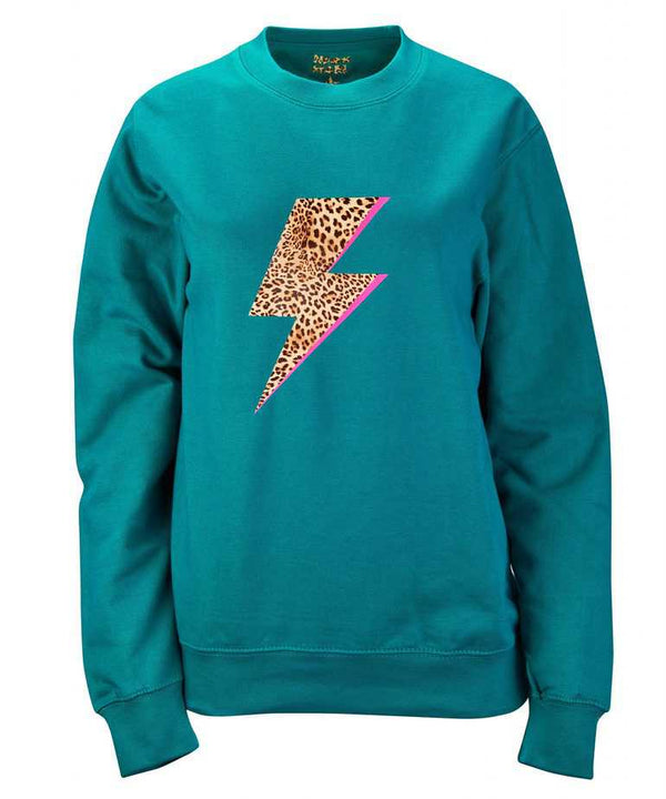 Neon Marl Teal Sweatshirt Leopard Bolt
